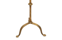Mid century floor lamp gilt iron with ringed decorative stem on a tripod. Spanish. Mid century lighting