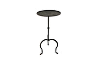 Chic little Mid-Century Spanish iron cocktail or martini table with raised rim to top.