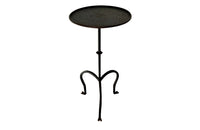 Chic little Mid-Century Spanish iron cocktail or martini table with raised rim to top.
