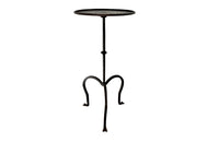 Chic little Mid-Century Spanish iron cocktail or martini table with raised rim to top.