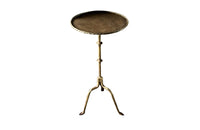 Chic little Mid-Century Spanish iron cocktail or martini table with rope rim to top.