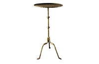 Chic little Mid-Century Spanish iron cocktail or martini table with rope rim to top.