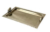 Mid Century silver plated serving tray. With faux wood surround and boar handles. in the manner of Valenti. 1950s