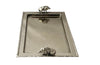 Mid Century silver plated serving tray. With faux wood surround and boar handles. in the manner of Valenti. 1950s