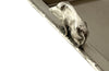 Mid Century silver plated serving tray. With faux wood surround and boar handles. in the manner of Valenti. 1950s