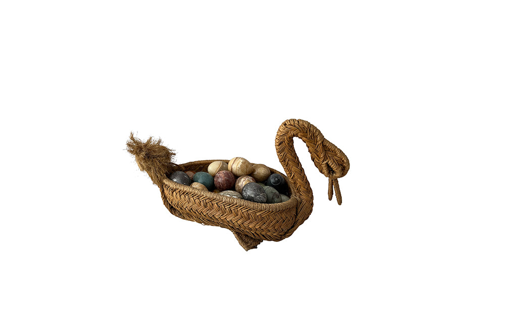 STRAW SWAN BASKET COLLECTION OF DECORATIVE EGGS