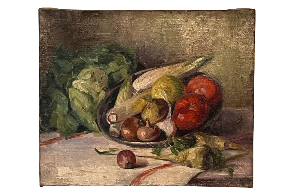 Beautiful early 20th century, oil on canvas painting of vegetables.