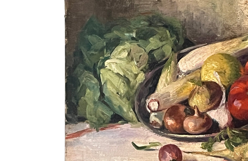 Beautiful early 20th century, oil on canvas painting of vegetables.