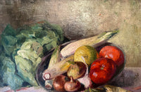 Beautiful early 20th century, oil on canvas painting of vegetables.