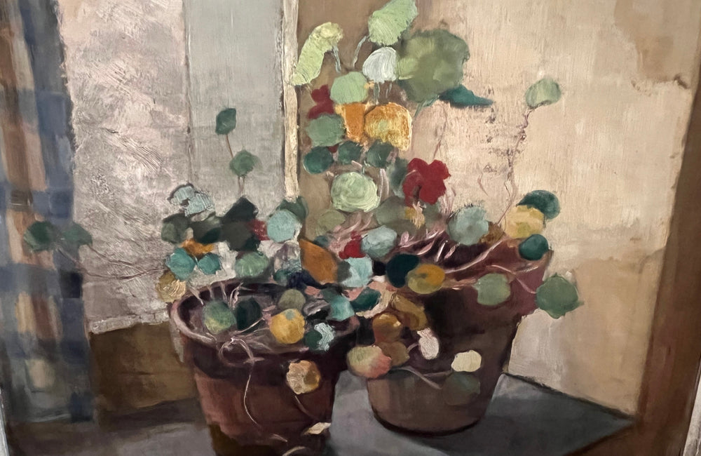  French still life painting of potted nasturtiums by Miniot