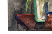 20th Century French unframed oil on canvas painting of a colourful bouquet of wildflowers in a glass vase signed by the artist L. Nuequelman 