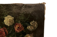 Still-life signed oil on canvas painting of Roses in a Glass Vase - French Antiques