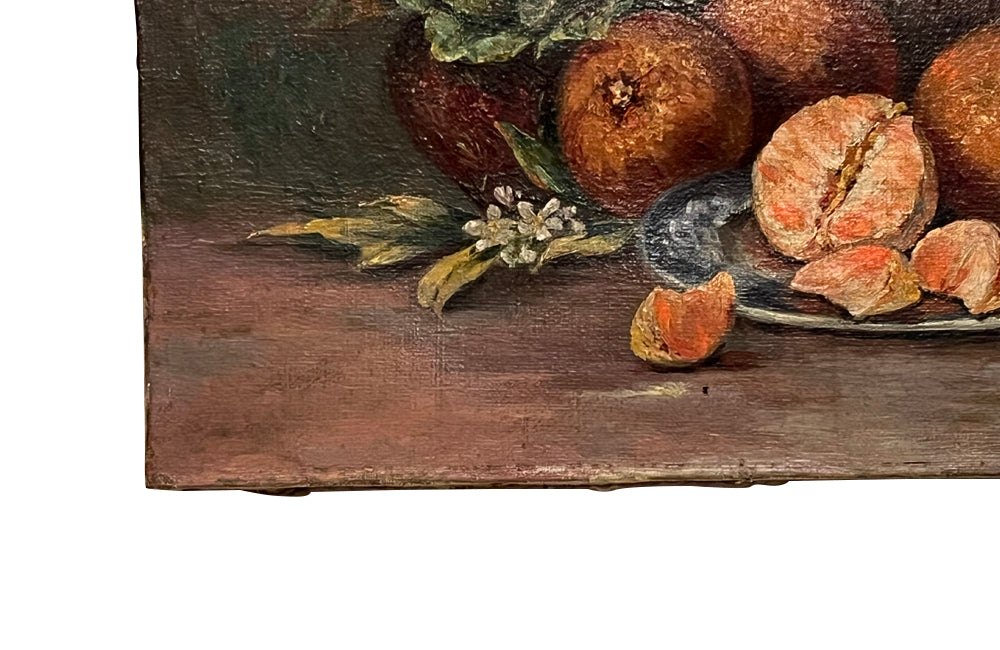 FRENCH STILL LIFE PAINTING OF CLEMENTINES AND FLOWERS