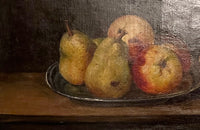 oil on canvas painting of pears and apples
signed by the artist to the lower right, M Rayon 1903 - French Antiques