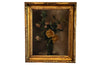 Framed still-life oil on canvas painting of Roses in a Green Vase signed by the artist to the lower left, Picart Le Doux.