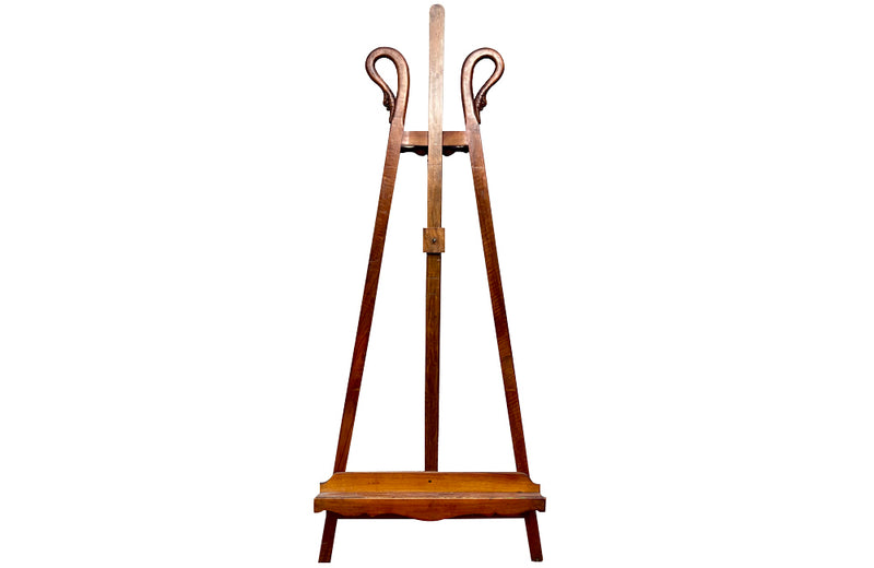 Elegant French large carved wooden decorative easel with swan necks circa 1900