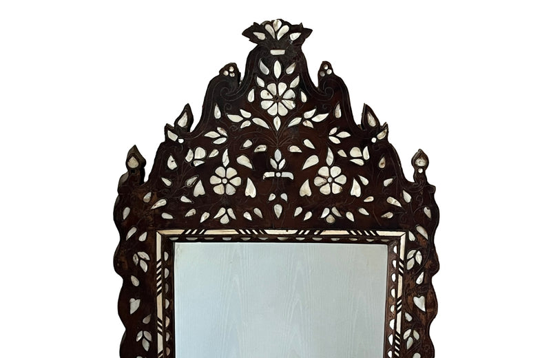 Very pretty late 19th or early 20th Century Syrian mirror with mother of pearl and bone floral and foliate decoration