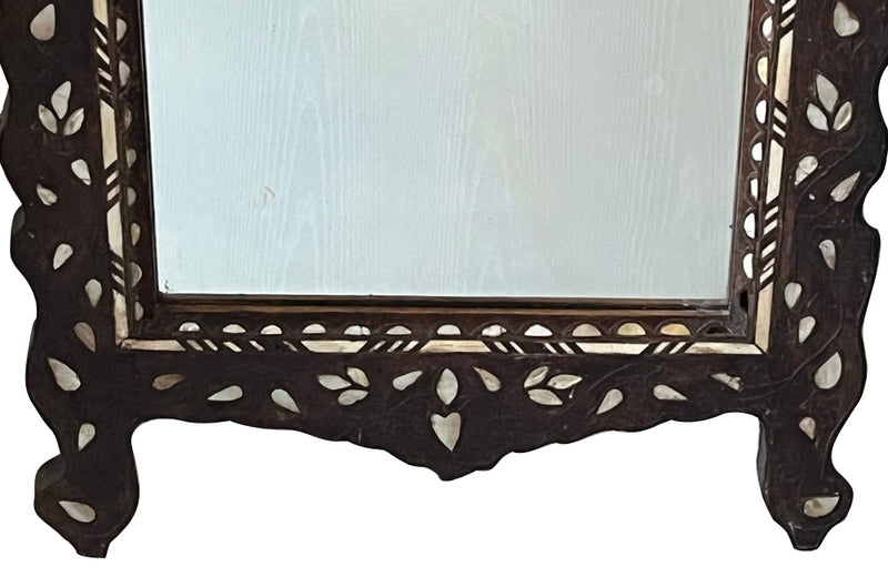 Very pretty late 19th or early 20th Century Syrian mirror with mother of pearl and bone floral and foliate decoration