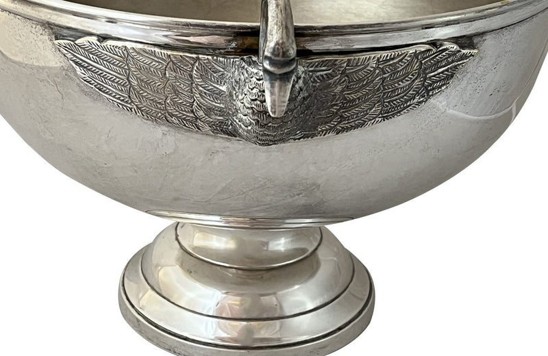 Beautiful 20th Century elegant champagne bucket with open winged swan handles engraved with the name of the prestigious champagne house of Taittinger