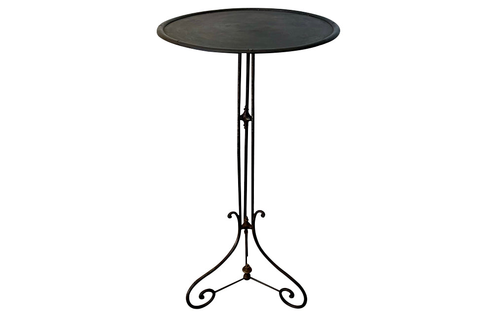 Tall late 19th Century ebonised iron side table sellette pedestal.