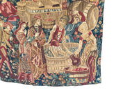 Antique tapestry wall hanging titled 'Le Pressage depicting wine pressing in XV Century Medieval times. French antiques
