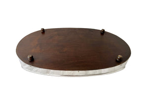  elegant and stylish oval silverplate and wooden tray by the design house Valmazan, Spain. 