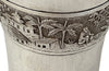 Beautiful silver plate Vietnamese cocktail shaker decorated with village scenes including fishing and
agricultural depictions