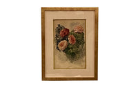 Pretty 19th Century French watercolour painting of zinnia flowers.