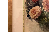 Pretty 19th Century French watercolour painting of zinnia flowers.