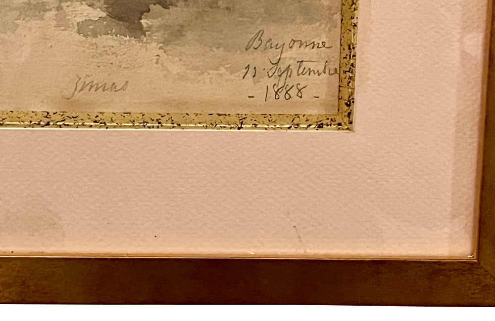 Pretty 19th Century French watercolour painting of zinnia flowers.