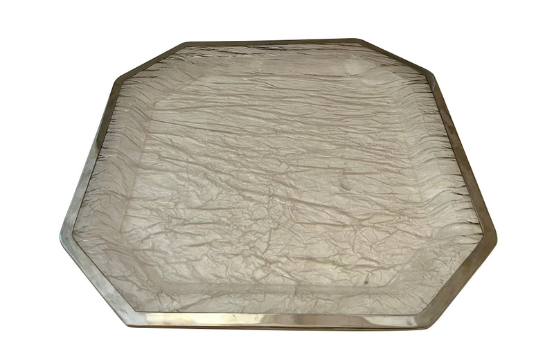 Mid Century Italian octagonal, clear lucite, ice effect tray with incorporated handles and chrome rim attributed to willy rizzo.