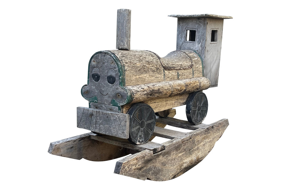 20th century 'Thomas' type tank engine rocker, of lovely weather worn wood 