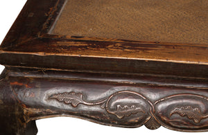  large antique northern Chinese Ming Dynasty style kang opium bed with cabriole legs and hand-carved frieze in scroll pattern C.1900