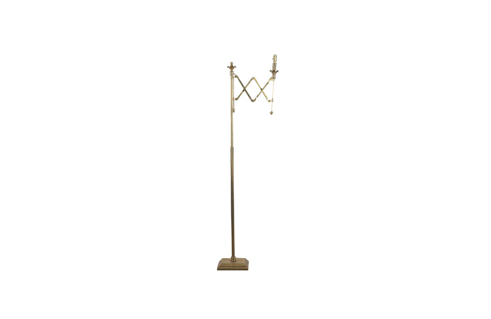 telescopic brass reading floor lamp in the Art Deco style with adjustable concertina arm.