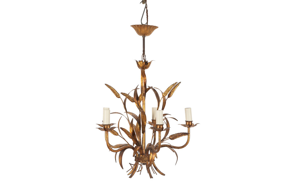 GILT METAL WHEAT SHEAF CHANDELIER