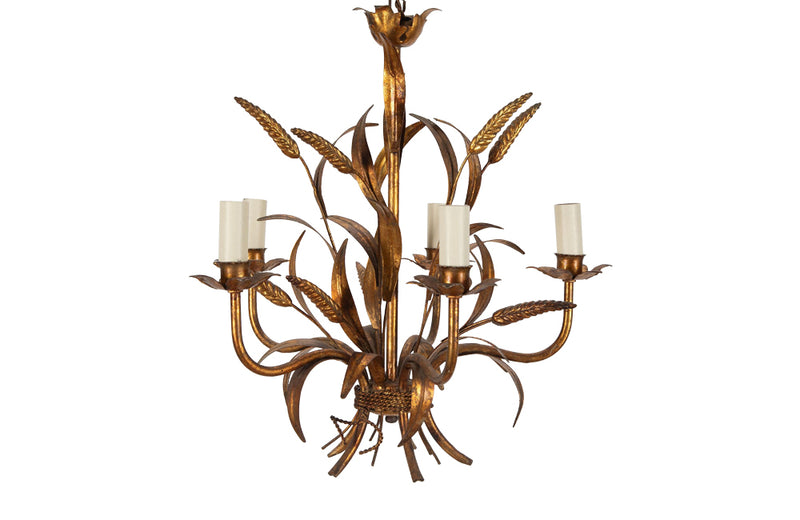 GILT METAL WHEAT SHEAF CHANDELIER
