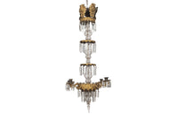 French Antique Chandelier with four tiers in gilt brass and crystal srops