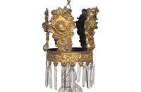 French Antique Chandelier with four tiers in gilt brass and crystal srops