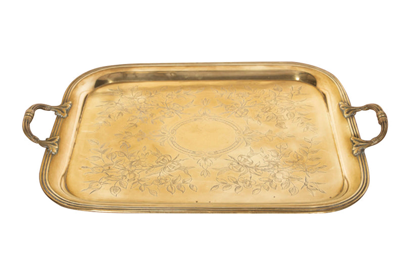 Large Brass Engraved Serving Tray - Decorative Antiques – AD & PS Antiques