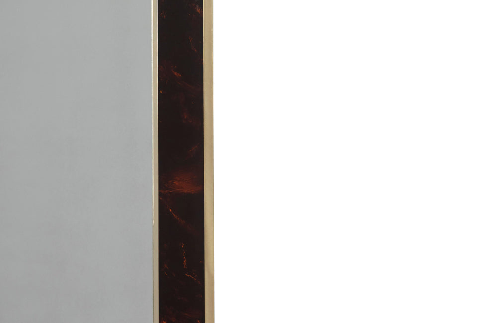 Large chic faux-tortoiseshell lucite and brass mirror in the Dior Home style. Circa 1970