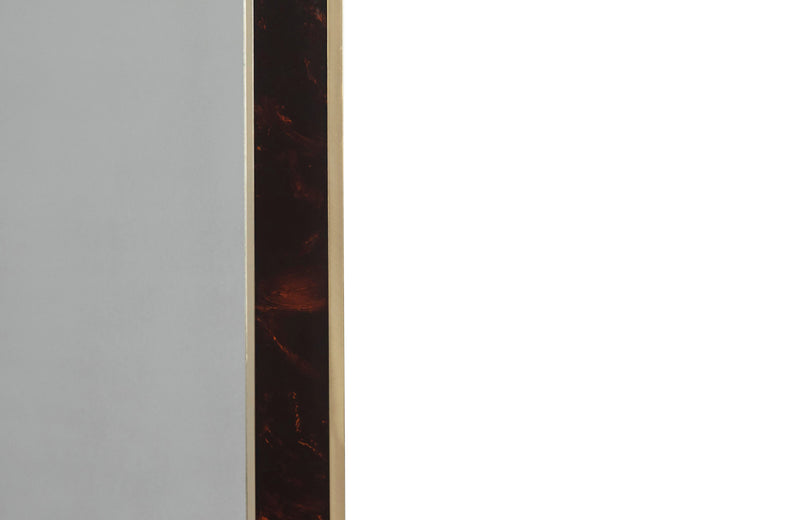 Large chic faux-tortoiseshell lucite and brass mirror in the Dior Home style. Circa 1970