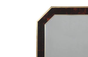 Large chic faux-tortoiseshell lucite and brass mirror in the Dior Home style. Circa 1970