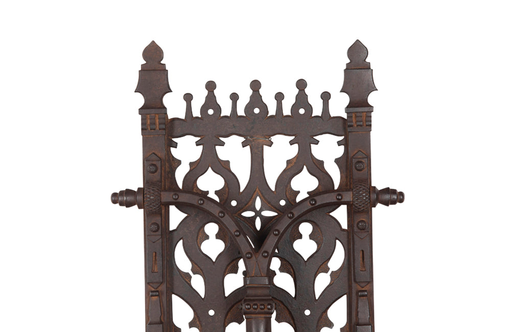 Large 19th century, or earlier, hand forged Neo Gothic style iron door knocker of wonderful workmanship and detail. 