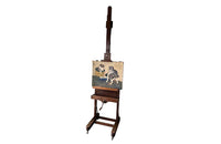 French oak artist's studio easel features a double crank mechanism allowing for the height to be adjustable as well as forward pitch. 19th century