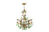 Mid century French gilt metal chandelier with foliate decoration and green drops - Mid Century Chandelier - Mid Century Lighting