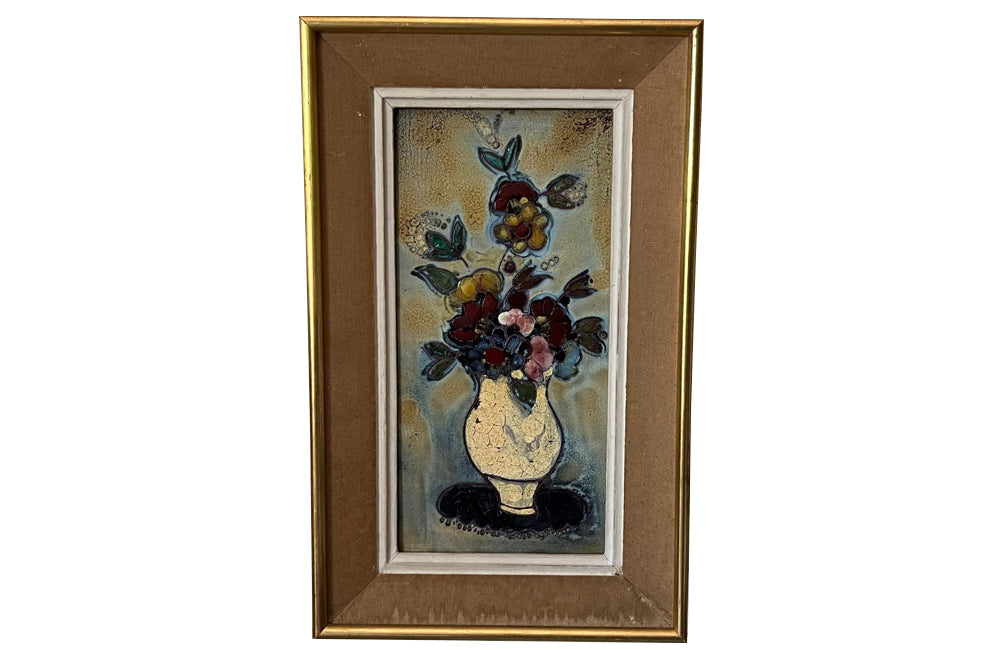 Pair of mid century framed still-life Vallauris ceramic tiles