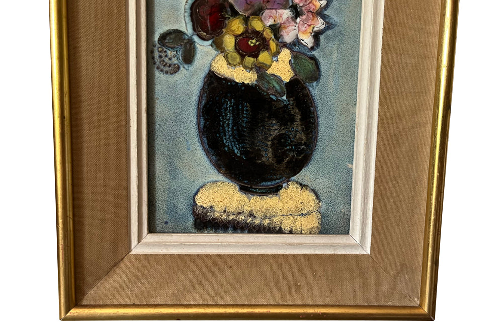 Pair of mid century framed still-life Vallauris ceramic tiles