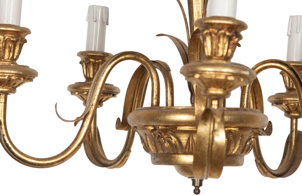 Hollywood Regency style, gilt tole, and giltwood wheat sheaf chandelier 