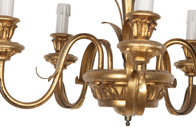 Hollywood Regency style, gilt tole, and giltwood wheat sheaf chandelier 