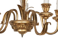 Hollywood Regency style, gilt tole, and giltwood wheat sheaf chandelier 